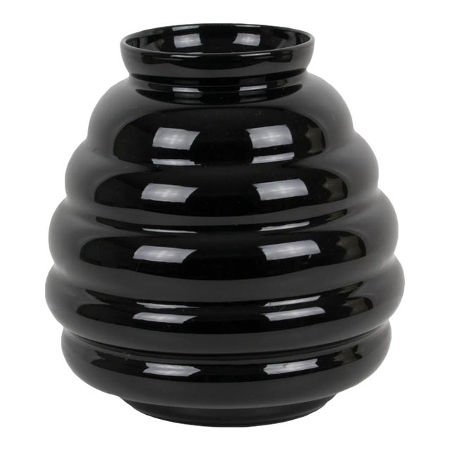 Oversized Black Opaline Glass Vase, Belgium 1950s For Sale