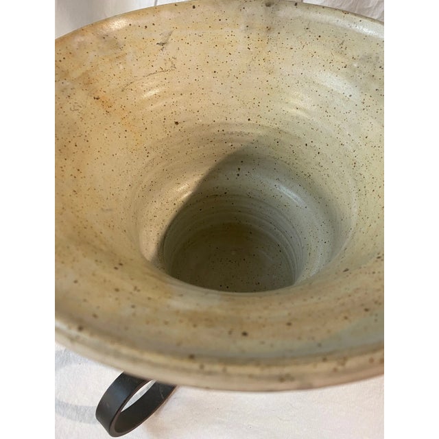 Cachepot Planter Vintage Showroom Sample Vintage White Ceramic on Iron Base For Sale - Image 9 of 10