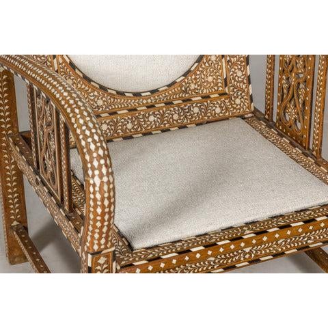 Anglo Style Bone Inlaid Armchair with Folding Back and Loop Arms For Sale - Image 9 of 12