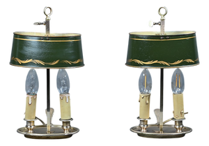 Antique Brass Bouillotte Lamps, 1890s, Set of 2