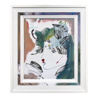 Peter Max, Profile (Green), Custom Framed Original Painting on Canvas, 2004 For Sale