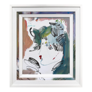 Peter Max, Profile (Green), Custom Framed Original Painting on Canvas, 2004