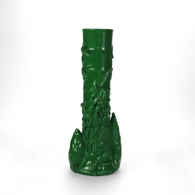 Chinese Antique Chinese Figural & Foliate Jade Green Glazed Pottery Vase C1930 For Sale - Image 3 of 7