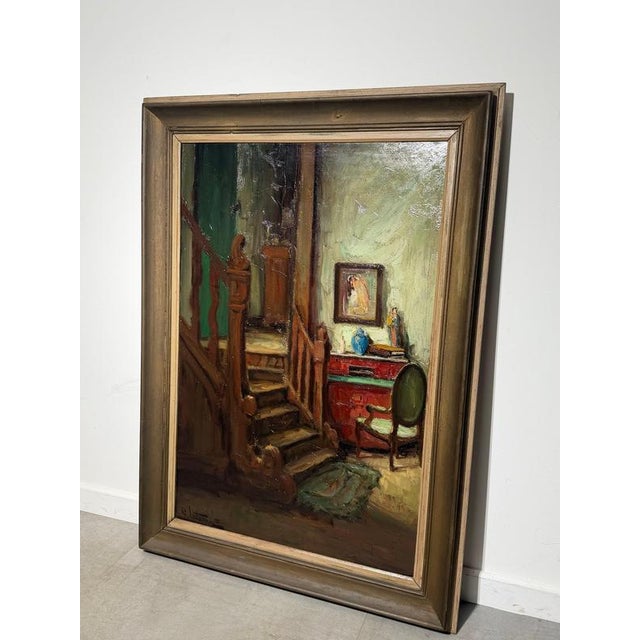 Richard Leutenez, Interior with Staircase, Oil on Canvas For Sale - Image 8 of 8