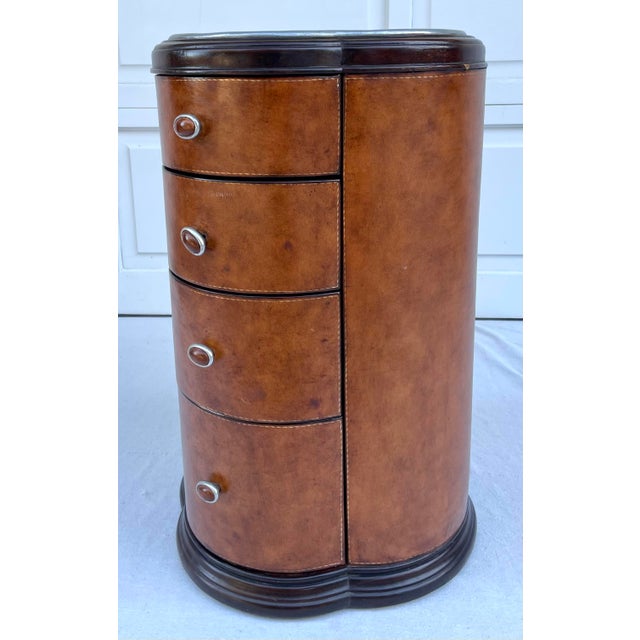 Thomasville "Bogart" Leather Wrapped Silver Top Accent Table Chairish