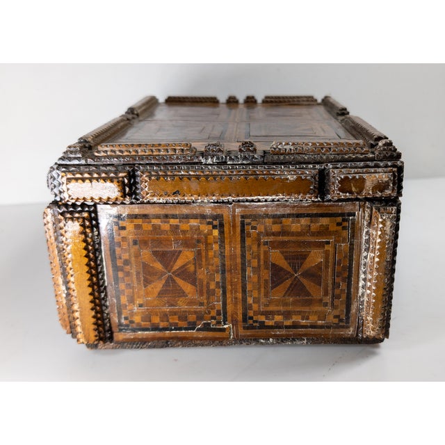 19th or 20th Century European Folk Tramp Art Marquetry Wood Box For Sale - Image 11 of 17