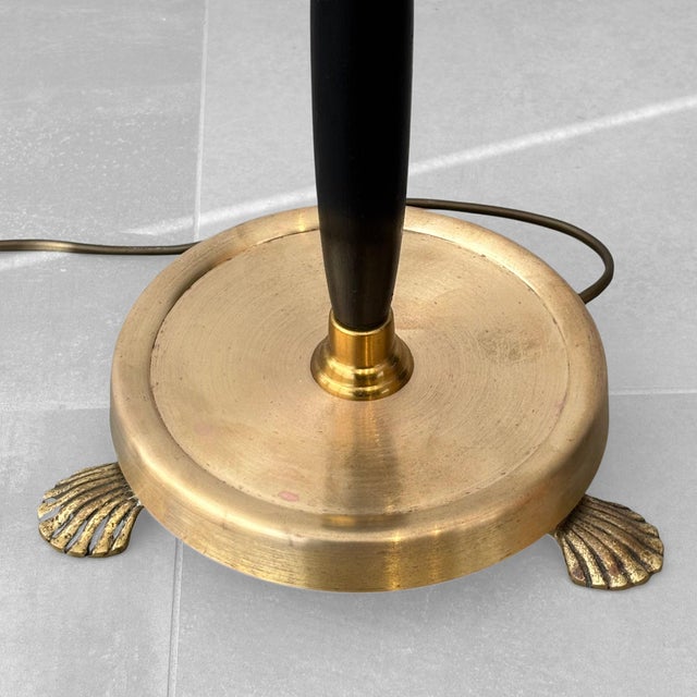 Wood Mid-Century Brass and Silk Floor Lamp from Upsala Armaturfabrik, Sweden, 1960s For Sale - Image 7 of 12