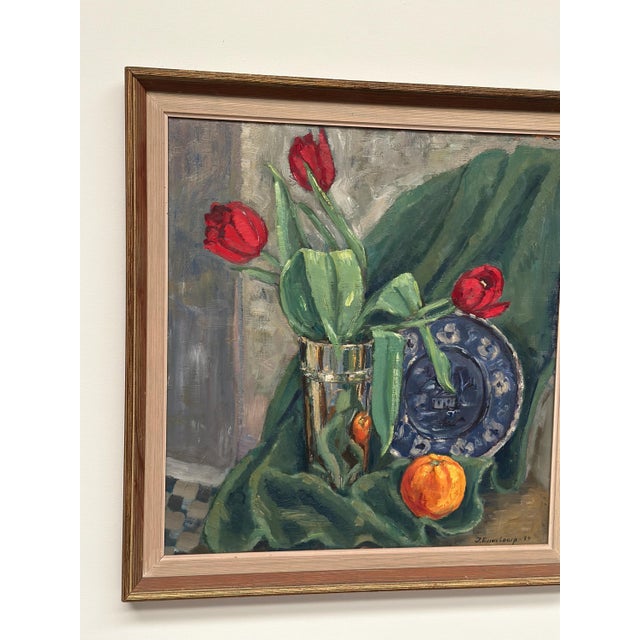 J. Essen Loarp, Still Life with Tulips, 1957, Oil on Panel, Framed For Sale - Image 10 of 15