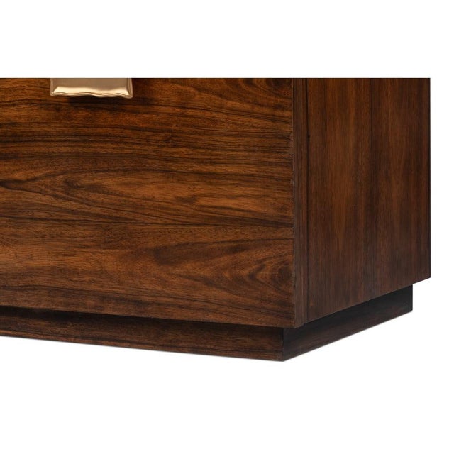 Brown Modern Bowfront Walnut Credenza - Sculpted Stainless Pulls For Sale - Image 8 of 12