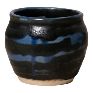 Handmade Studio Pottery Ceramic Vessel With Waves of Blue and Black Glaze