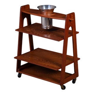 Danish Teak Serving Trolley with Champagne Bucket, 1960s For Sale