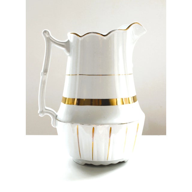 English 1883-1913 English Johnson Brothers Ironstone Pitcher/Gilded Banding For Sale - Image 3 of 7