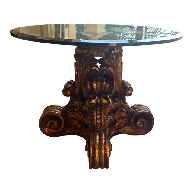 Vintage Wood and Glass Corinthian Style Table For Sale