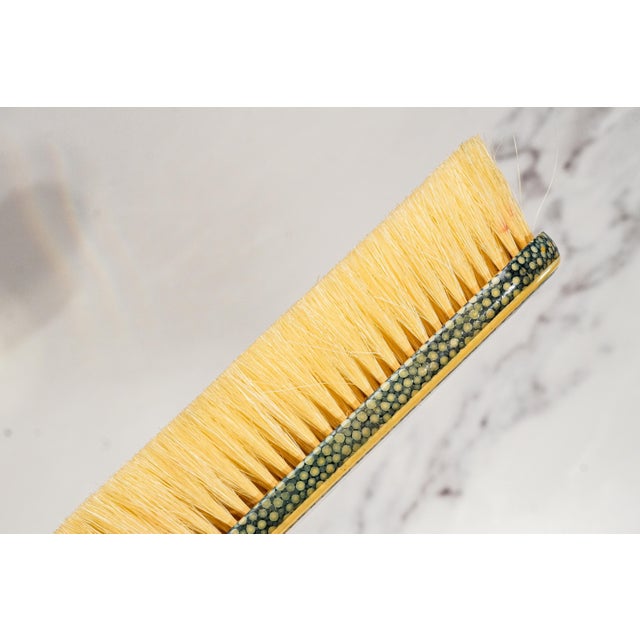 Rare Antique English Shagreen Vanity Set c.1920, Goldsmiths & Silversmiths London, 5-Piece Boxed Dressing Set Brushes Mirror For Sale - Image 11 of 15