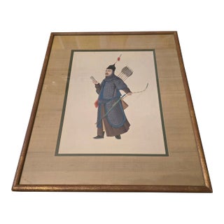 Antique Chinese Watercolor Painting of Warrior For Sale
