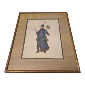 Antique Chinese Watercolor Painting of Warrior