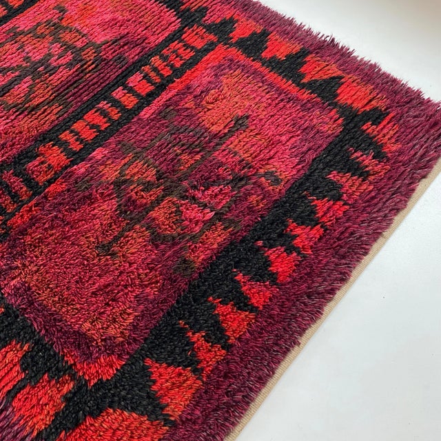 Scandinavian Abstract High Pile Rya Rug, Sweden 1960s For Sale - Image 6 of 18