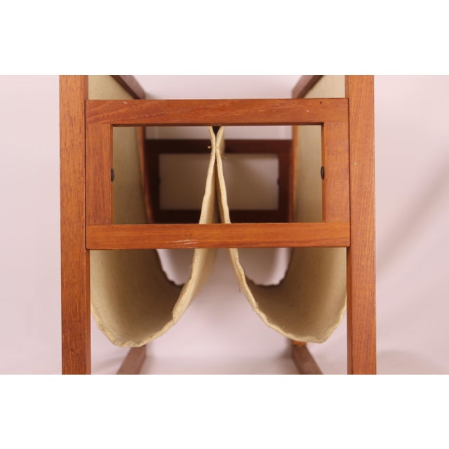A 1960's Teak and Linen Newspaper Rack/Stand Beautiful teak joint connections Made by Henning Wind-Hansen for Sika Møbler,...