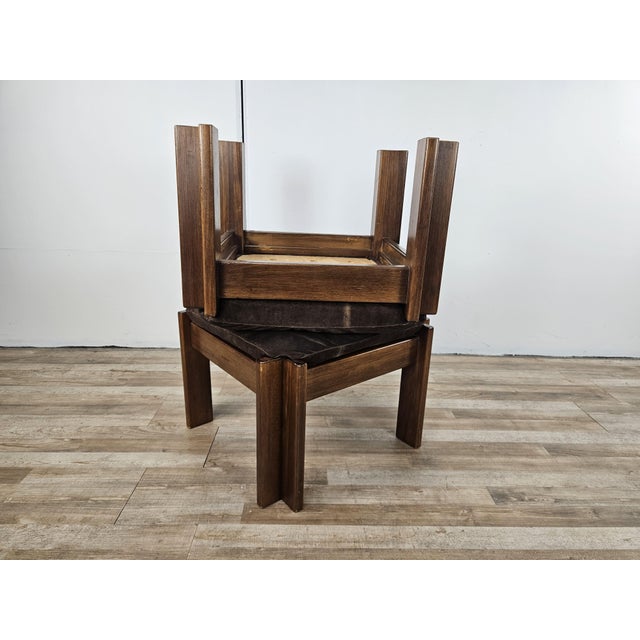 1970s Set of Vintage Walnut Poufs with Padding, 1970 For Sale - Image 5 of 16