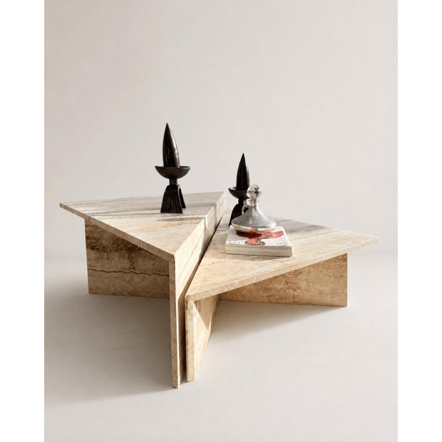 1970s Vintage Italian Travertine Low Triangular Nesting Coffee Tables, 1970s, Set of 2 For Sale - Image 5 of 16