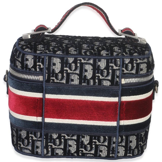 Christian Dior Blue Red Velvet Oblique Diortravel Vanity Case For Sale - Image 4 of 8