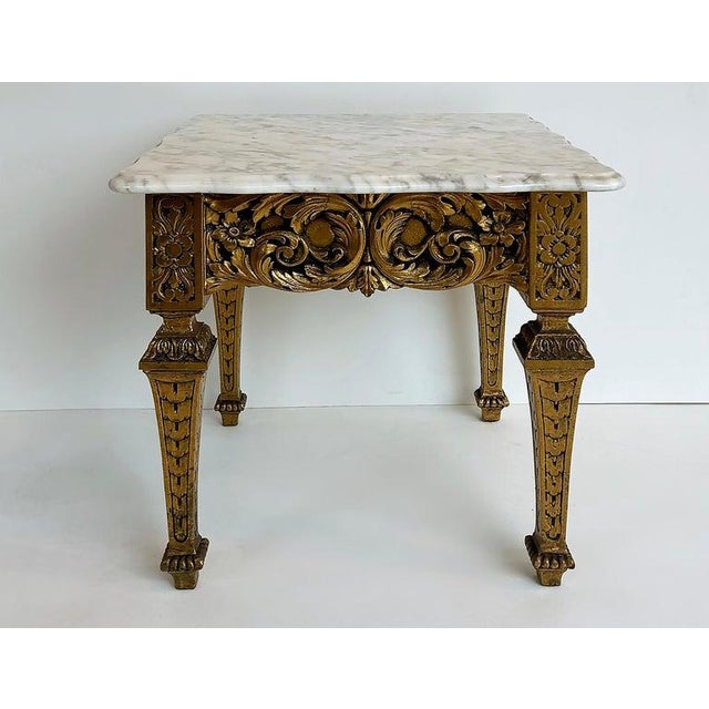 Gold Italian Late 19th-Early 20th Century Louis XVI Style Giltwood and Marble Table For Sale - Image 8 of 10