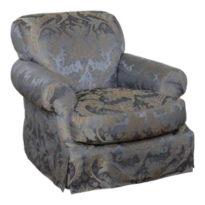 Custom Blue Damask Upholstered Living Room Chair