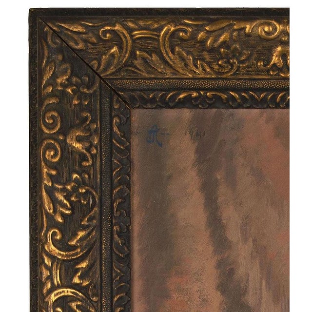 A.J., Portrait of a Woman in a Patterned Gown, 1920s, Oil Painting For Sale - Image 10 of 13