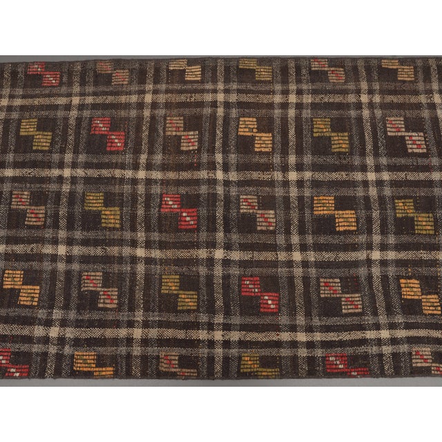 1970s 1970s Vintage Handmade Wool Cotton Brown Runner Rug For Sale - Image 5 of 11