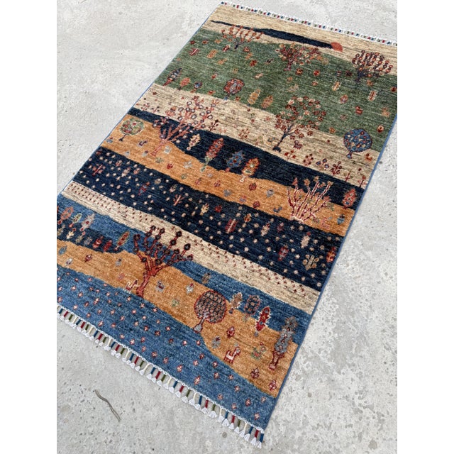 2000 - 2009 Green Persian Style Gabbeh Rug, 03'01 X 04'10 For Sale - Image 5 of 12