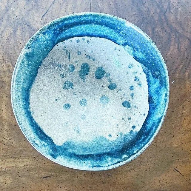 Vintage Hand Thrown California Studio Pottery Trinket Bowl in Thick Lava Glaze With Hand-Print Design, Signed For Sale - Image 4 of 5