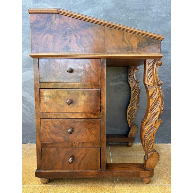 Metal English Regency Revival Burr Walnut Davenport Desk, 1920 For Sale - Image 7 of 11