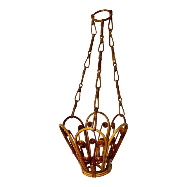Vintage Pencil Reed Rattan Hanging Basket For Sale