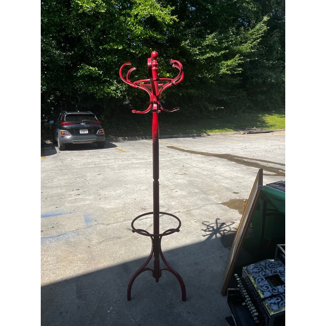 Wood Red Wooden Vintage Hat/Coat Rack, Slight Condition Issue For Sale - Image 7 of 7