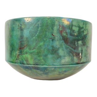 Vintage Handmade Green Luster Glaze Ceramic Bowl, 1960 For Sale