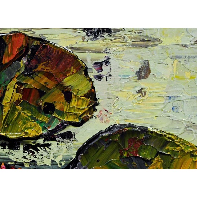 Textile Maya Eventov Untitled Oil on Canvas With Beautiful Custom Frame Me082211-02 For Sale - Image 7 of 7