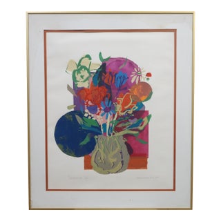 Florence Waze Fink Signed Flowers III Abstract Floral Serigraph Print 27" For Sale