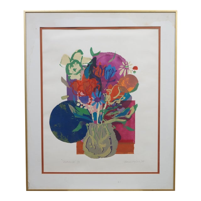 Florence Waze Fink Signed Flowers III Abstract Floral Serigraph Print 27" For Sale