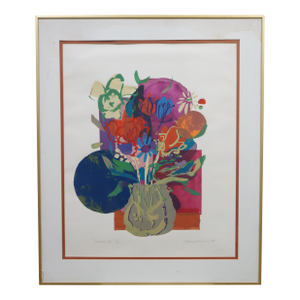 Florence Waze Fink Signed Flowers III Abstract Floral Serigraph Print 27"