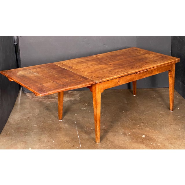 Large French Farm Table of Cherry Wood With Two Draw Leaves For Sale - Image 4 of 14