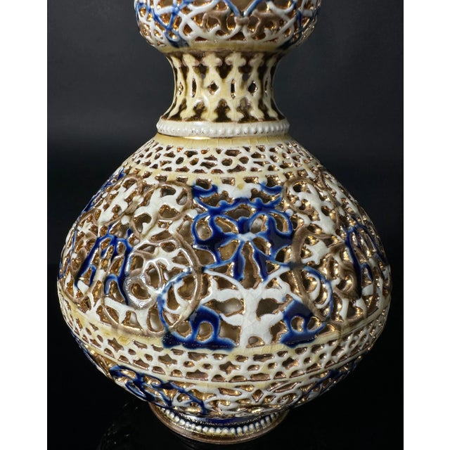 Late 20th Century Zsolnay Double Walled Reticulated Porcelain Vase, Cobalt Blue, Gilded, 1887-1889 For Sale - Image 5 of 9
