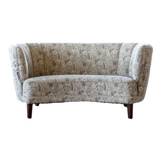 Circa 1950s Danish Mid-Century Curved Loveseat or Settee For Sale