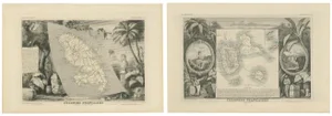 French Maps of Martinique and Guadeloupe, 1852, Set of 2