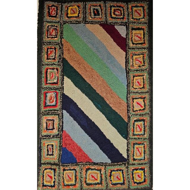 Vintage Hand-Hooked Rug, Stripe Pattern, Wool & Cotton, American Folk Art, 2x3 For Sale - Image 4 of 12
