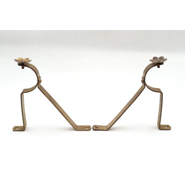 Pair of Vintage Brass Floral Curtain Rod Brackets For Sale - Image 4 of 5