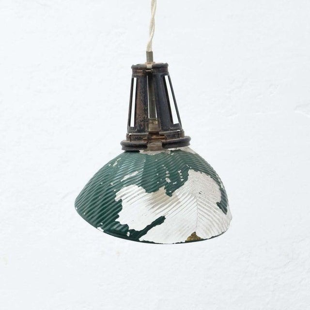French Vintage Green Glass Ceiling Lamp, 1940 For Sale - Image 3 of 14
