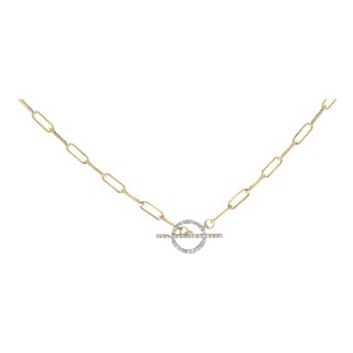 14KT Yellow Gold 1/4 Cttw Diamond Toggle Clasp Paperclip Link Necklace (I-J Color, I1-I2 Clarity) - 18" Inches For Sale