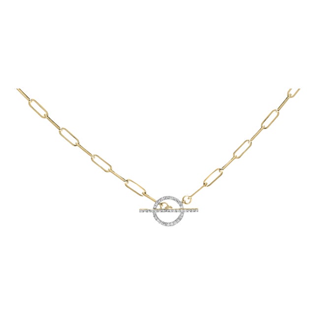 14KT Yellow Gold 1/4 Cttw Diamond Toggle Clasp Paperclip Link Necklace (I-J Color, I1-I2 Clarity) - 18" Inches For Sale