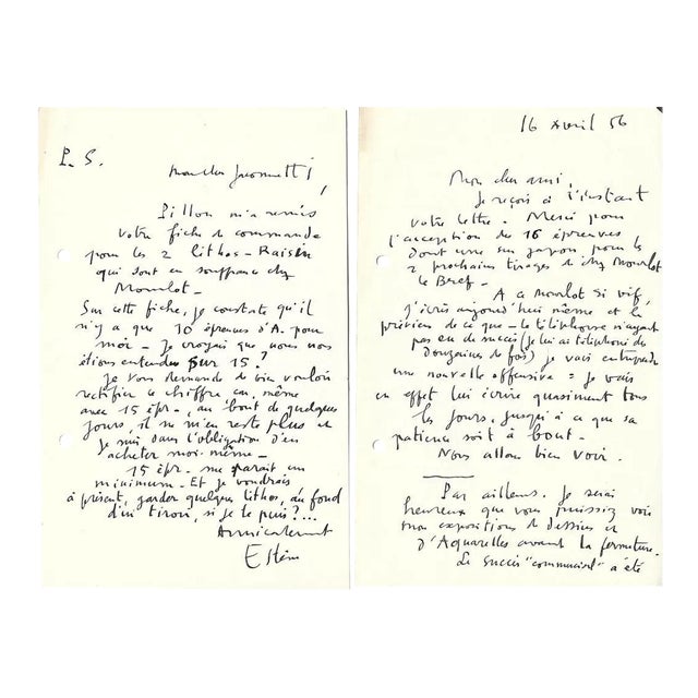 Maurice Esteve & Nesto Jacometti, Grand Pavois, Correspondence, 1956 For Sale