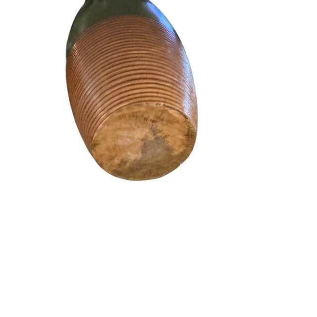 Vintage Hand-Turned Solid Wood Olive Green Sculptural Vase With Ribbed Base – Organic Modern, 14”h For Sale - Image 4 of 7